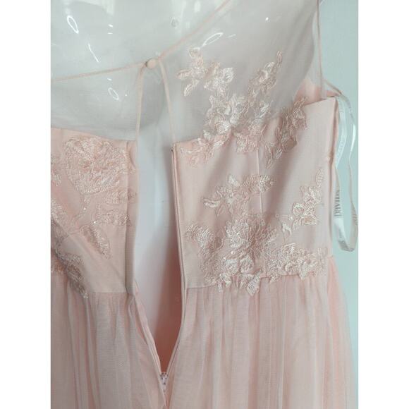 David’s Bridal Floral Laced One-Shoulder Maxi Dress Petal Pink Size 8 NWT - Picture 7 of 11